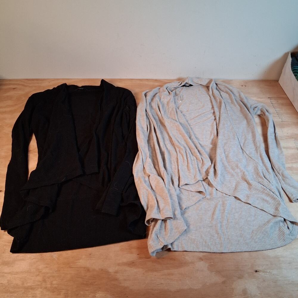 Ambiance Womens Cardigan Sz L Lot Of 2 Black Beige Quarter Sleeve Top Sweater
